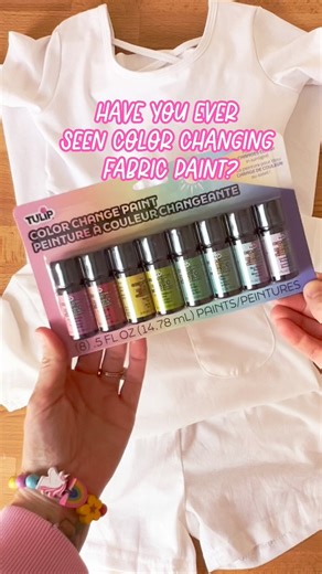 COLOR CHANGING FABRIC PAINT USING @tulipcolorcrafts 😍 How fun are these?? Created by Molly Ferreiro, this colorful project uses Tulip Color’s amazing color-changing fabric paint—perfect for kids who love a little magic in their crafts. They’ll have a blast painting their own shirts and watching the colors transform in the sun! Molly put together this sweet matching sibling set for Violet and Felix, who love to twin. What would you make? 😍 | TulipColorCrafts