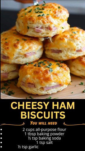 🧀🥓 Cheesy Ham Biscuits Fluffy, buttery biscuits packed with savory ham and melty cheese. Ideal for breakfast, brunch, or as a comforting side for soups and stews. 📝 Ingredients 2 cups all-purpose flour 1 tbsp baking powder ½ tsp baking soda | Hailee Recipes