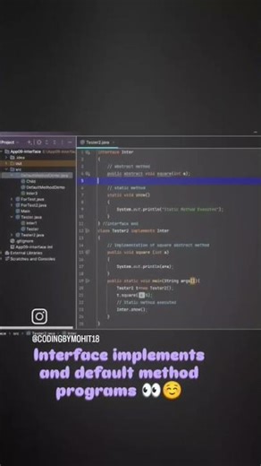 Interface implements and default method programs 👀☺️ #coding #codingbat #computerscience #java