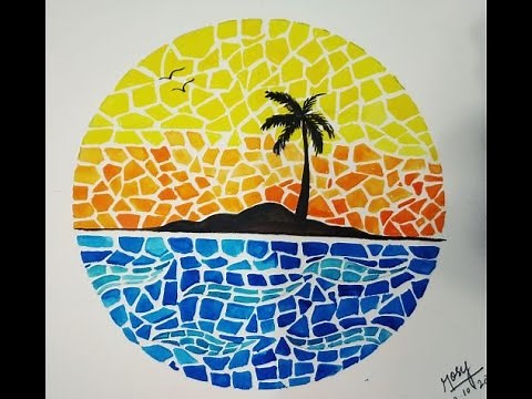 Mosaic landscape I Mosaic patterns using water colours I easy mosaic painting