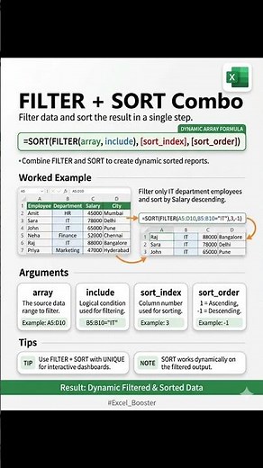📊 Excel Tip of the Day: FILTER + SORT Combo! 🚀 #excel #exceltips #exceltricks