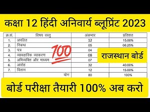 कक्षा 12 राजस्थान बोर्ड हिंदी अनिवार्य ब्लूप्रिंट |ब्लूप्रिंट बोर्ड परीक्षा 2023 | Hindi blueprint