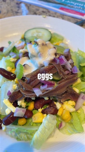 # bestie for my lunch gumball soup and a sardine salad eggs ￼