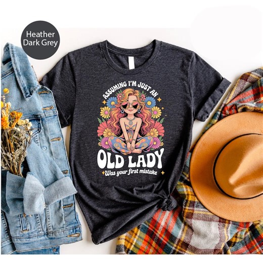 Funny Hippie Old Lady Graphic Tee - Sassy Flower Child Design - Etsy