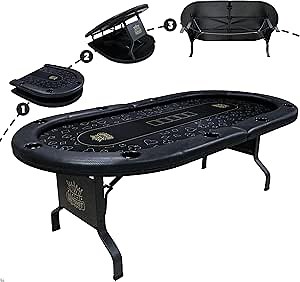 GUTSHOT Foldable Poker Table for 10 Players - Premium Soft-Padded Armrest, Individual Cup Holders, Portable Mat - Crafted with Durable Materials, Long-Lasting Poker Table (Black)