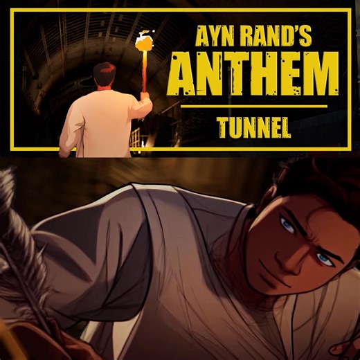 The first of our four scenes from Ayn Rand's ANTHEM — a dystopian thriller in which mankind has abolished the word "I," fully embraced collectivism, and consequently descended into a new Dark Age. But Equality 7-2521 still retains the spark of individualism, of curiosity and ambition as he pursued discovery. As we did with our book trailers of Atlas Shrugged and The Fountainhead, we've developed an AI model to turn live action into anime. We hope it inspires you to read — or re-read — ANTHEM. | 