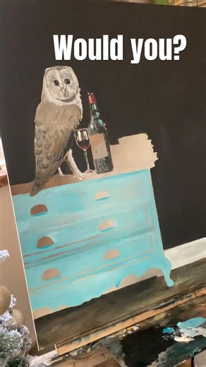 Painting an owl on draws with books on. ‪@Stew-Artpainting‬ , ‪@Stew-Art915‬ #owlartwork