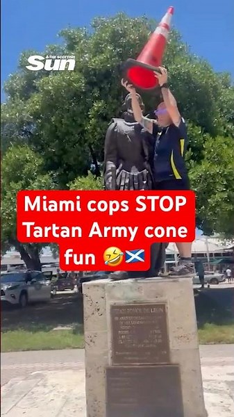 Killjoy Miami cops order removal of Tartan Army statue traffic cone