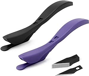 FOSHIO Wrapping Paper Cutter 2 Pack, Christmas & Birthday Sliding Gift Wrap Cutter Tool with 10 Blades, Gift Wrapping Supplies Wallpaper Knife Vinyl Wrap Window Film Car Wrap Kit (Black + Purple)