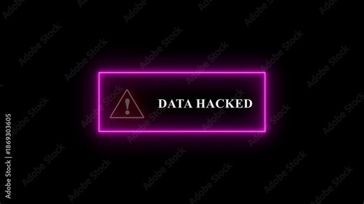 Neon line Data Hacked Button Alert with Exclamation icon. warning attention with fraud alert text icon animation red color danger risk alert road warning sign stop error signal emergency issue sign.