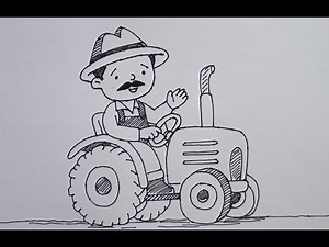 How to Draw a Farmer Riding a Tractor | Cartoon Farmer & Tractor Easy Drawing | Easy Art Tutorial