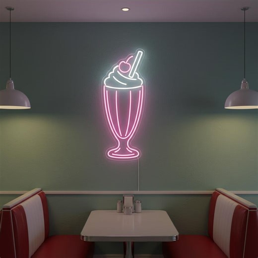 Milkshake Neon Sign, Retro Diner LED Light, Ice Cream Shop Decor, Sundae Wall Art - Etsy
