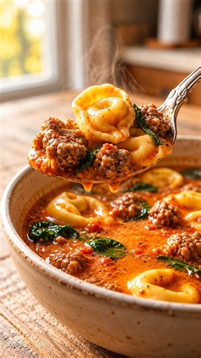 One-Pot Creamy Sausage Tortellini Soup
