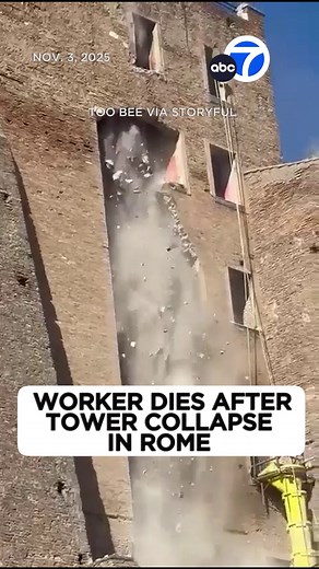 258K views · 4.9K reactions | A worker who had been trapped for 11 hours in the partial collapse of a medieval tower in the heart of Rome has died after being rescued late Monday, officials said. | ABC7 | Facebook