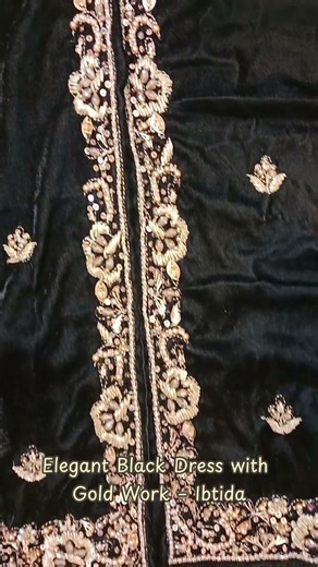 Black Front-Open Dress with Gold Embroidery | Luxury Formal Wear by Ibtida