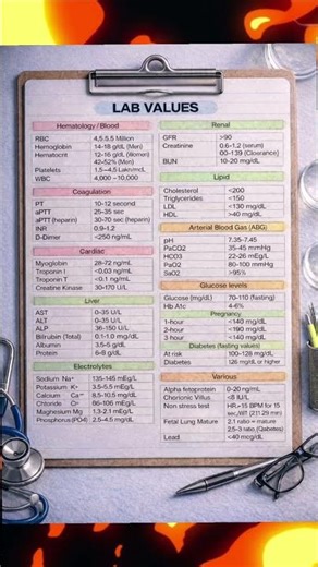 Lab Values Made Easy 🧪 | Nursing Exam Golden Points#NormalLabValues#NursingMCQ#NursingShorts