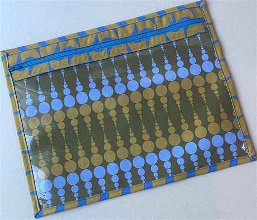 Cross Stitch Project Bag: 'creativity Roars' Moda Fabric, Vinyl Front. Gold Blue - Etsy