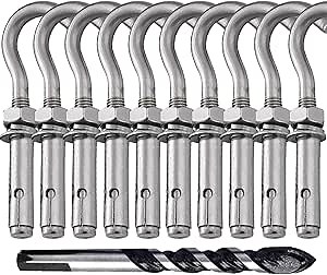 Metal Wall Hangers Heavy Duty Concrete Wall Hooks,304 Stainless Steel Expansion Hooks Outdoor Wall Brackets for Hanging with Drill (M6-10pcs)