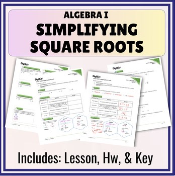 Simplifying Square Roots Guided Notes & Worksheets | 8th-10th Grade Algebra