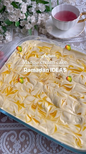 @bibaheats on Instagram: "Ramadan Inspo✨🌙 No bake mango cream cake, only 4 ingredients✨🥭 You will need: Double cream Mango pulp Icing sugar Digestives In a bowl add 2 cups of heavy cream ( i whipped this up a bit) with 1 cup icing sugar and vanilla extract. Whip it up till it thickens. Then add the mango pulp and whip some more. In a separate dish, add biscuits as the first layer and add mango pulp to the biscuits. Then pour the mango cream mixture on top. Repeat again, so add another layer of
