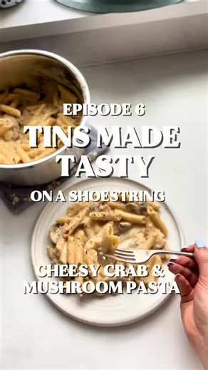 🥫TINS MADE TASTY - SHOESTRING EDITION: Creamy Cheesy Mushroom & Crab Pasta 🍝 This recipe uses just 5 low-cost ingredients and long-life staples, making it perfect for tight budgets - but still tastes rich and indulgent thanks to that fabulous cheesy crab sauce 🙂 Ingredients: 1 tin mushrooms, drained 1 packet Colman’s Cheese Sauce mix 2 tsp crab paste 250g pasta of choice Milk (amount stated on the cheese sauce packet) Method: Bring a pan of water to the boil, add your pasta, and cook accordin