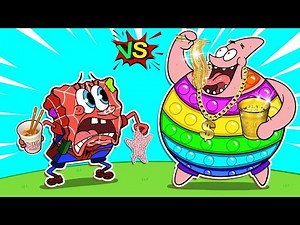 SpongeBob POP IT Mukbang Animation ❗Rich vs Poor Superheroes🦸‍♀️ Pop it Challenge! | SLIME CAT