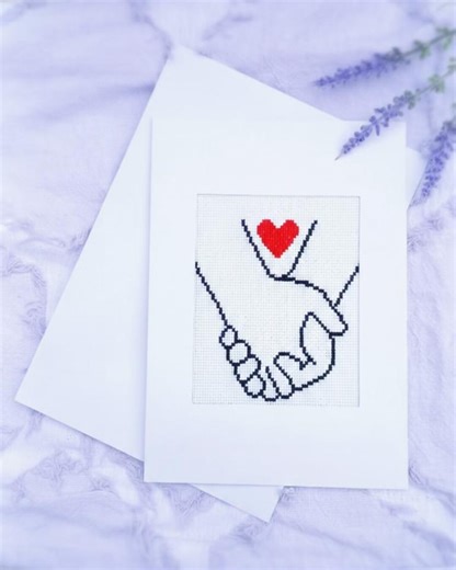 Hand Embroidered Cross Stitch Card Heart in Hands for Romantic Anniversary or Wedding Gift - Etsy