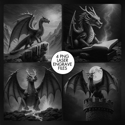 4 Dragon Laser Engraving PNG, Slate Engraving PNG, Laser Burning, Laser Ready, Slate Coaster PNG, Laser Burn File, Lightburn - Etsy