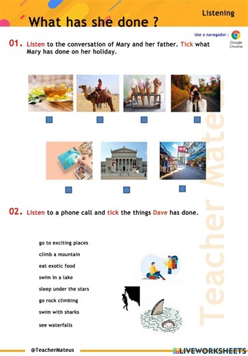 PRESENT PERFECT - What has she done ? - Listening worksheet