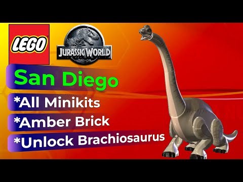 LEGO Jurassic World | San Diego Free Play - All Minikits & Amber | Unlock Brachiosaurus