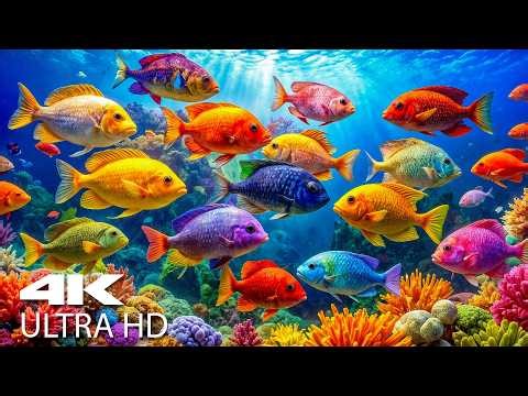 AQUARIUM 4K (ULTRA HD) - Beautiful Fish Swimming & Colorful Sea Life Video 🐠 Deep Sleep Music