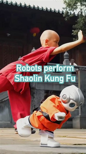 11K views · 50 reactions | Adorable moment: Chinese-made, intelligent humanoid #robots perform Shaolin #Kungfu in synchrony with young Kungfu lovers. | China Xinhua Sci-Tech | Facebook
