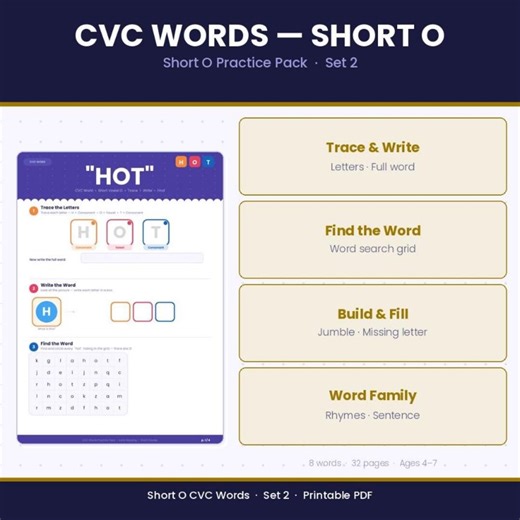 Short O CVC Words Worksheets | Phonics Activities Kindergarten (printable PDF) - Etsy