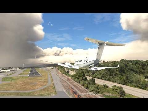@Dalton-Flightsimclips | KBFI King County, Boeing Field, crosswind- NNE, ILS RWY 32 L, King Air 350