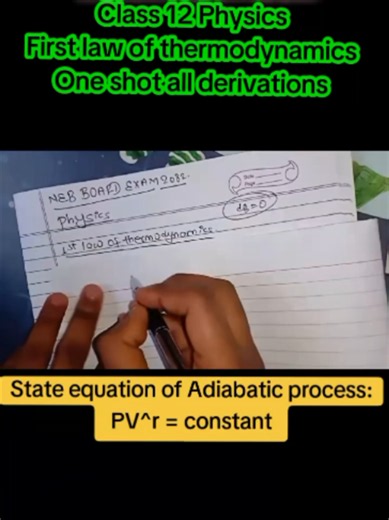 📚 Class 12 Physics | First Law of Thermodynamics – All Important Derivations | One Shot Video | NEB Board Exam 2083 Master the First Law of Thermodynamics in one complete one-shot video! 🔥 This video covers the most important derivations and concepts you need for your NEB Class 12 Physics Board Exam. ✅ Step-by-step derivations explained clearly ✅ Most important exam-focused questions ✅ Complete revision in one video ✅ Easy-to-understand explanations ✅ Perfect for last-minute exam preparation �