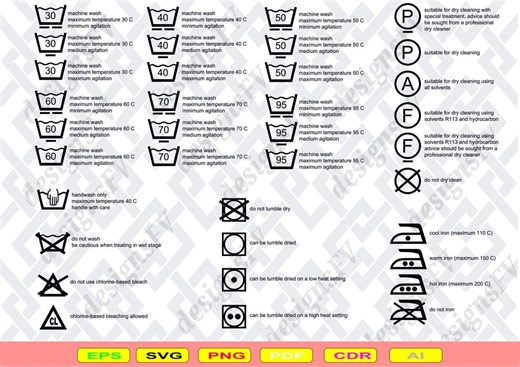 Clothes Care Symbols SVG Bundle, Laundry Label Icons, Washing Instruction Signs, Fabric Care Guide, Eps Png Ai Pdf Cdr Cricut Silhouette - Etsy