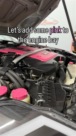 The 350Z’s engine bay needed a touch of pink too 💕#diy #pinkcar #350z #paint