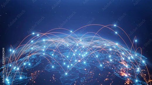 global connection line, Data transfer through over networking, network globalization, Internet Connectivity, Big Data, Information technology, Digital World Background Animation.