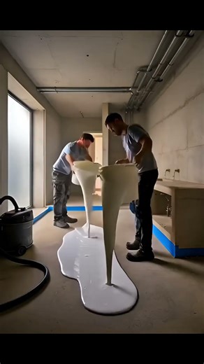 Baño de Lujo con Piso Epóxico Blanco y Dorado ✨#viral # #home