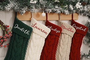 Personalized Knit Christmas Stocking: 2025 Embroidered Family Name, Monogram Stocking, Holiday Decor - Etsy UK