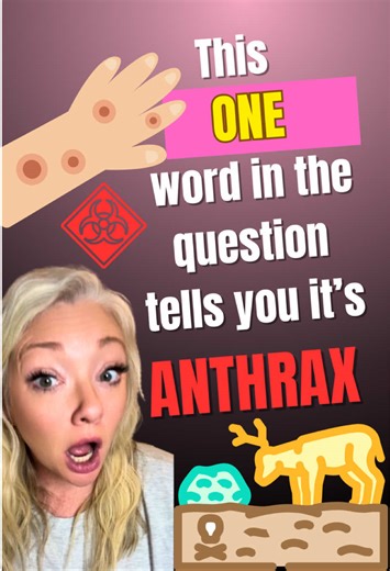 🦠 ANTHRAX - what you actually need to know👇🏻👇🏻 Anthrax is caused by a gram-positive, spore-forming rod (Bacillus anthracis) that produces powerful toxins → leading to massive edema, tissue necrosis, and possible shock. ⚡️ Understanding the pathophysiology is what gets you the point: Toxins → Capillary leak → Edema → Systemic inflammation → Shock 🚫Not memorization. ✅Pattern recognition. ✨ There are 3 forms you should recognize: 1️⃣ Cutaneous → painless black eschar (KEY WORD: painless) 2️⃣
