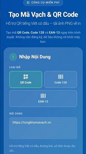 Công cụ tạo mã vạch và tạo qrcode online miễn phí. Link như trong ảnh nhé.