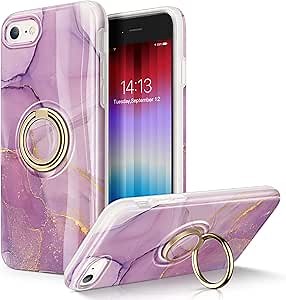 GVIEWIN Case, Built-in 360° Rotate Ring Stand,Stylish Durable Marble Shockproof Kickstand Phone Holder Protective Cover(Romantic Purple)