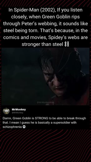 In Spider-Man (2002), Spider-Man's webs are stronger than steel