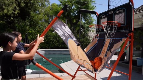 PartyLife 2-Player Basketball Arcade Game w/ LED Lights | Electronic Scoring | 5 Balls, 1 Pump, 8 Game Modes | Folding Design | Heavy-Duty Steel Frame