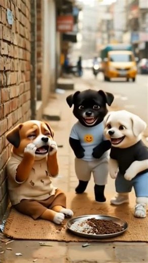 The cute dog crying in road with work#ai #dog #baby