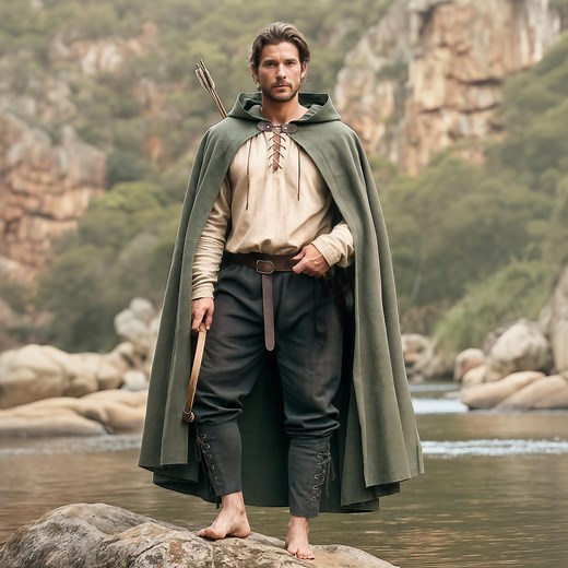 Medieval Ranger Full Outfit - Hooded Cape Cloak, Knight Shirt Tunic & Pants Trousers of Linen Cotton. Renaissance Fantasy LARP Men Cosplay - Etsy