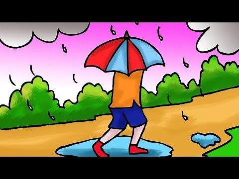 Easy kids drawing- How to draw a rainy season with simple scenery- inspired by Naim Drawing Academy