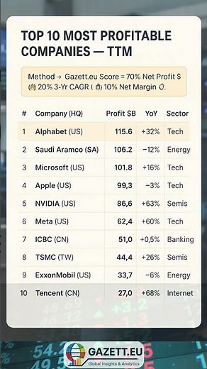 Top 10 Most Profitable Companies (2025–26) | Global Corporate Earnings Ranking by Gazett.eu