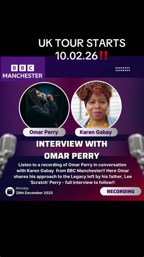📣✨CAN YOU FEEL THE EXCITEMENT?? - ONE MORE DAY TO GO‼️ A snippet of Omar Perry in conversation with Karen Gabay (BBC Manchester) talking about his father - Lee ‘Scratch’ Perry’s - legacy. Since late last year we have been announcing the coming of Omar Perry and the ERM Band. Tomorrow they will begin the UK part of the tour in Colchester! A few tickets still available for what promised to be one of the most exciting tours to herald in 2026!! SEE YOU THERE‼️👀 #omarperryandermband #blackarkmemori